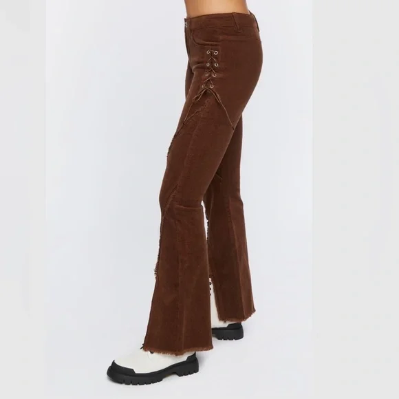 Forever 21 Women's Corduroy Lace-Up Pants Brown XS